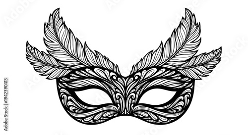 A black and white image of a masquerade mask