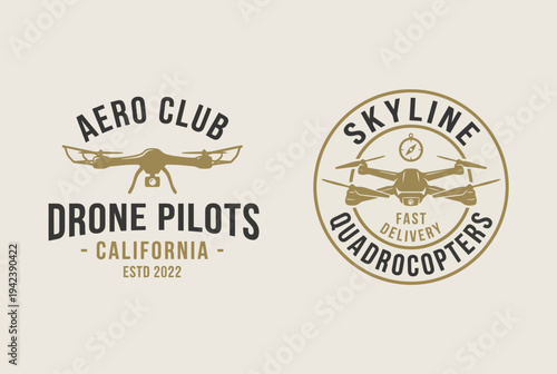 A modern logo design featuring a drone, appealing to drone enthusiasts and pilots, capturing the essence of high-tech innovation and aerial exploration.