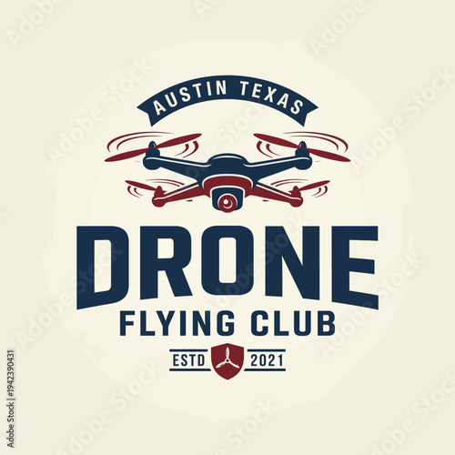 This logo represents the Austin Texas Drone Flying Club with a modern design featuring a drone and showcases the enthusiasm for drone flying in a vibrant, engaging way.
