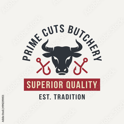 This logo for Prime Cuts Butchery emphasizes superior quality and tradition with a bold cow design, establishing a strong identity in quality meat sourcing and butchery craftsmanship.