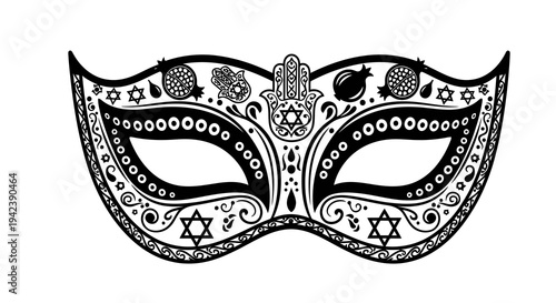 A black and white image of a venetian mask