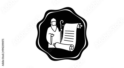 A person in a medical uniform holding a large scroll and a syringe