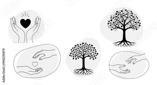 Family love and connection elements with a heart on transparent background silhouette