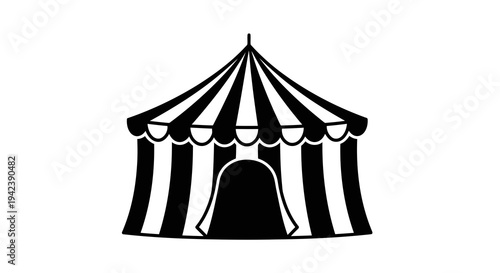 A black and white illustration of a circus tent