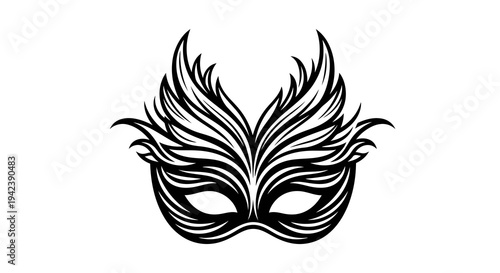 A black and white image of a masquerade mask