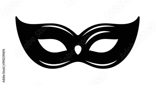 A black masquerade mask with a white background