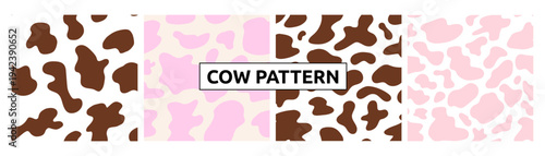 Modern Cow Stain Seamless Pattern Set. Cow Spot Texture Animal Skin Surface Pattern Kit. Vector Animalistic Repeat Background