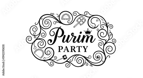 A purim party logo with a fancy design