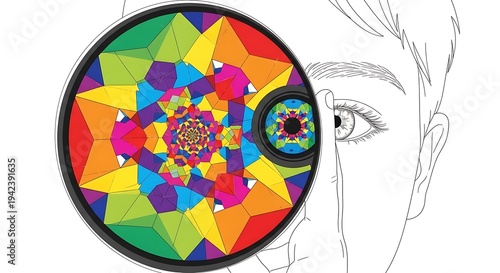 Vibrant kaleidoscope eye art with colorful geometric patterns