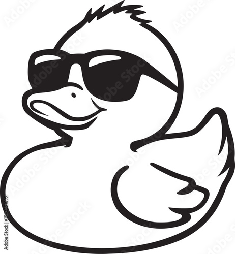 Cool rubber duckling wearing black sunglasses vector illustration isolated on transparent