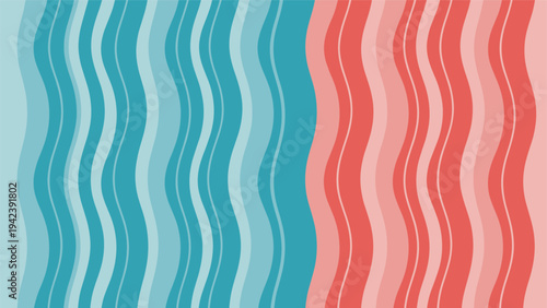Abstract background design featuring vertical wavy lines in alternating shades of blue on the left and various shades of red on the right side.