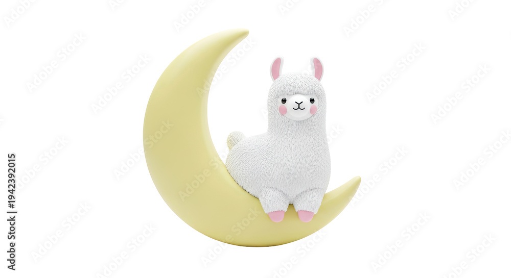 Fototapeta premium Cute Llama Sitting on a Crescent Moon