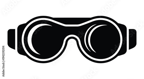 Black safety goggles icon isolated on white background, simple protective eyewear illustration for workplace safety, laboratory use, and industrial