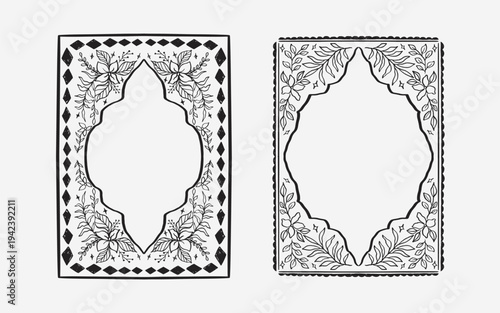 Arch floral border. mughal floral line art and silhouette style. vector illustration for invitation, poster or greeting
