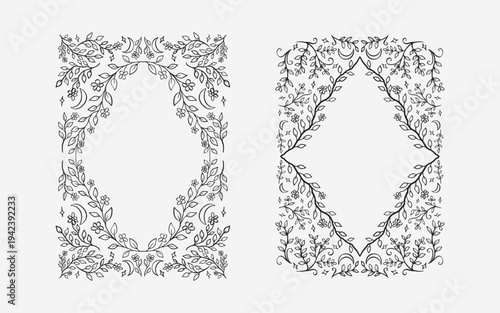 Arch floral border. mughal floral line art and silhouette style. vector illustration for invitation, poster or greeting