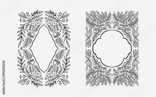 Arch floral border. mughal floral line art and silhouette style. vector illustration for invitation, poster or greeting