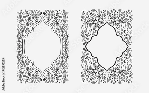 Arch floral border. mughal floral line art and silhouette style. vector illustration for invitation, poster or greeting