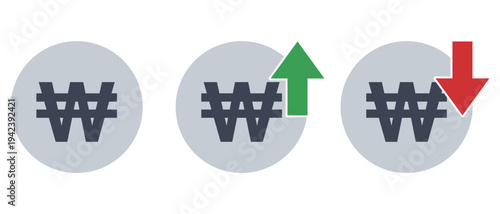 ウォンの通貨記号アイコンセット（上昇・下落・通常）