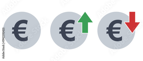 ユーロの通貨記号アイコンセット（上昇・下落・通常）
