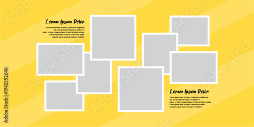 Pictures or photos frame collage, page grid layout abstract photo frames and digital photo wall template