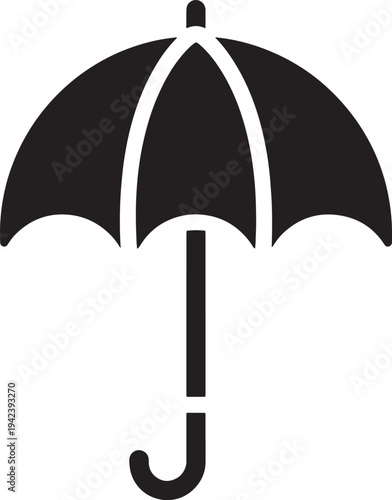 Simple black umbrella icon with white lines on transparent background
