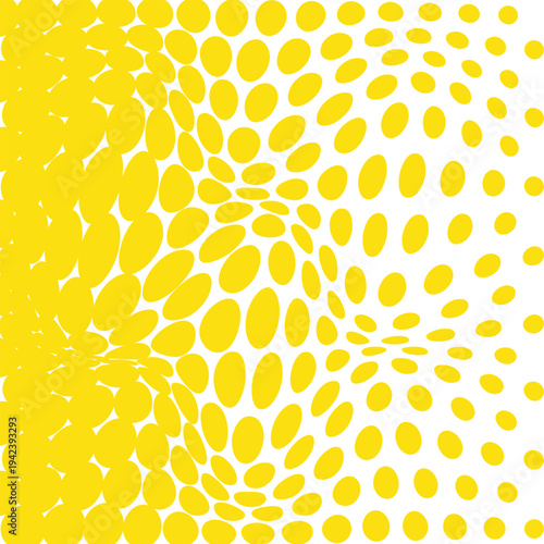 Halftone yellow dotted wave distorted background. Retro pattern with circles, dots, design element for web banners, posters, cards, Wallpaper, backdrops, sites. Vector illustration.