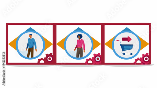 Modern e-commerce concept with people and shopping cart