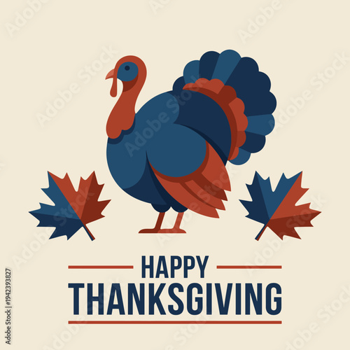 A beautifully styled illustration of a turkey surrounded by autumn leaves, perfect for celebrating Thanksgiving with a touch of fall colors and festive vibes.