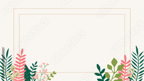 Elegant floral frame with lush greenery and soft blooms