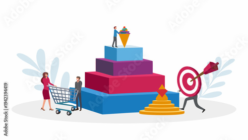 Business people aiming for success with colorful blocks and targets