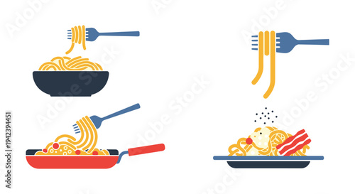 Carbonara Line art vector set minimal digital abstract color illustration