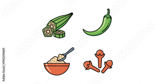 Bhindi Masala Line art vector flat abstract colorful illustration