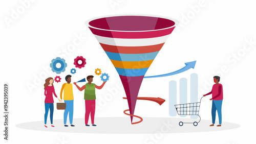 Sales funnel conversion process illustration