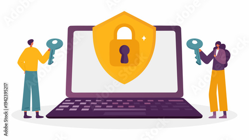 Secure laptop with shield and key access for safe data