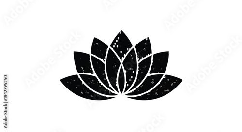 Elegant black lotus flower silhouette with subtle sparkle texture on white background