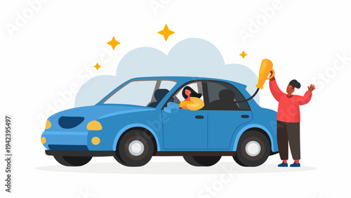 Woman refueling her car with a smiling driver