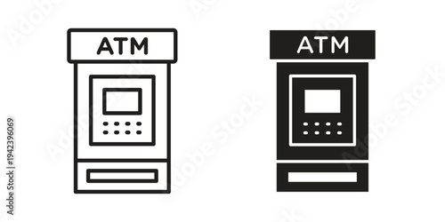ATM machine icon silhouette. Editable stroke. Line vector illustration design