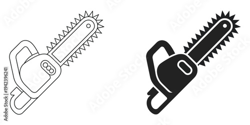 Chainsaw icons symbol, logo illustration, vector graphics set, including simple flat designs for woodworking