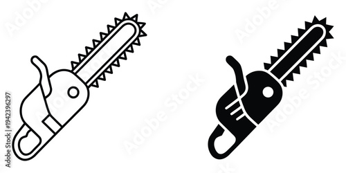 Chainsaw icons symbol, logo illustration, vector graphics set, depicting modern and minimalistic power tool icons for construction