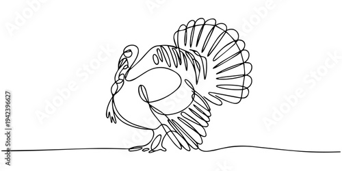 Turkey continuous one line drawing, single continuous line drawing of a roasted chicken thanksgiving dinner food linear vector, Continuous one line drawing of roasted chicken. roasted turkey single