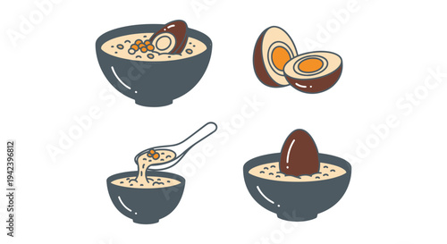 Century Egg Congee Line art soft vibrant abstract tone illustration