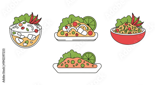 Ceviche Line art vector set minimal artistic abstract