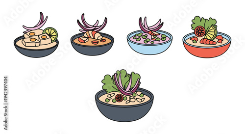 Ceviche Line art vector set simple artistic abstract color illustration