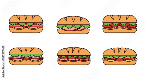 Banh Line art vector set modern blended abstract color