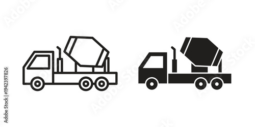 Cement truck icon silhouette. Editable stroke. Line vector illustration design