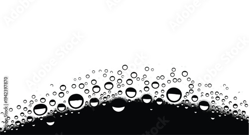 Abstract flowing water surface with numerous small and large bubbles rising against a white background.