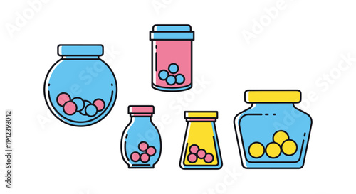Candy Jar Line art vector set digital abstract colorful