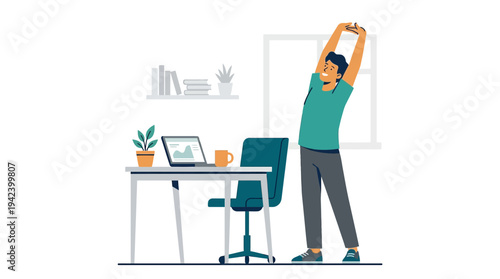 Remote Worker Taking a Rejuvenating Stretch Break from the Desk for Wellness