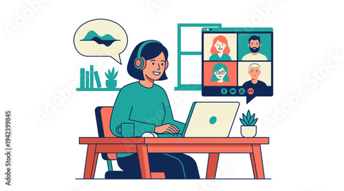 Remote Professional Participating in a Virtual Video Conference Call for Team Collaboration