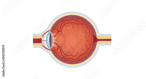Comprehensive flat 2D vector illustration highlighting the intricate internal anatomy of the human eye, ideal for medical diagrams, educational content, and optical health visual aids